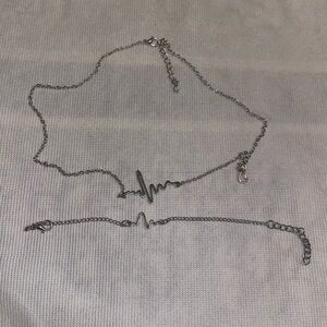 Silver Heartbeat Necklace & Bracelet Matching Set